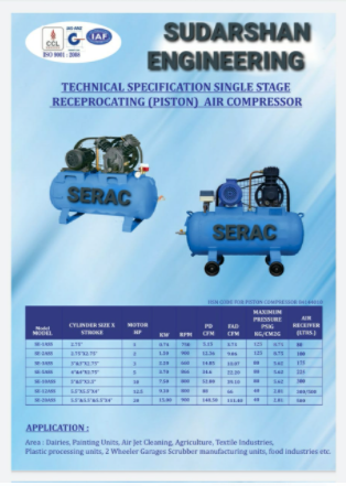 Technical Specification Single Stage Reciprocating (Piston) Air compressor