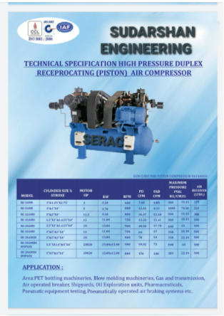 Technical Specification High Pressure Duplex Reciprocating (Piston) Air compressor